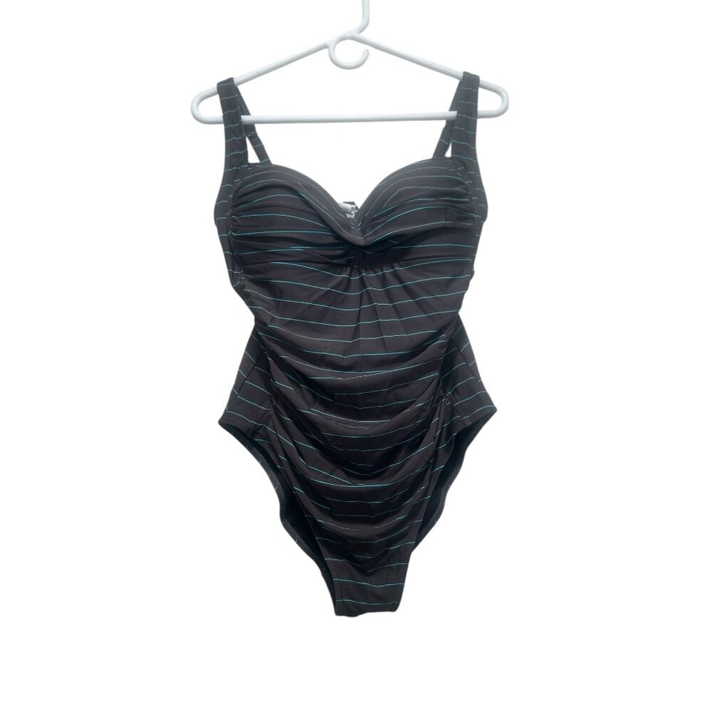 Bond-Eye Striped One Piece Swimsuit Size 10 D-DD Black Classic Nautical